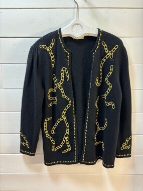 MAGNOLIA Black Gold Embroidered Cardigan Size L